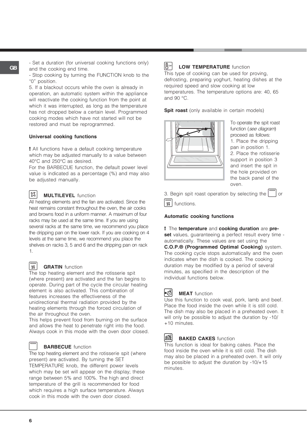 Hotpoint OS89IX, OS89CIX, OS89HP, OS89CHP operating instructions Set a duration for universal cooking functions only 