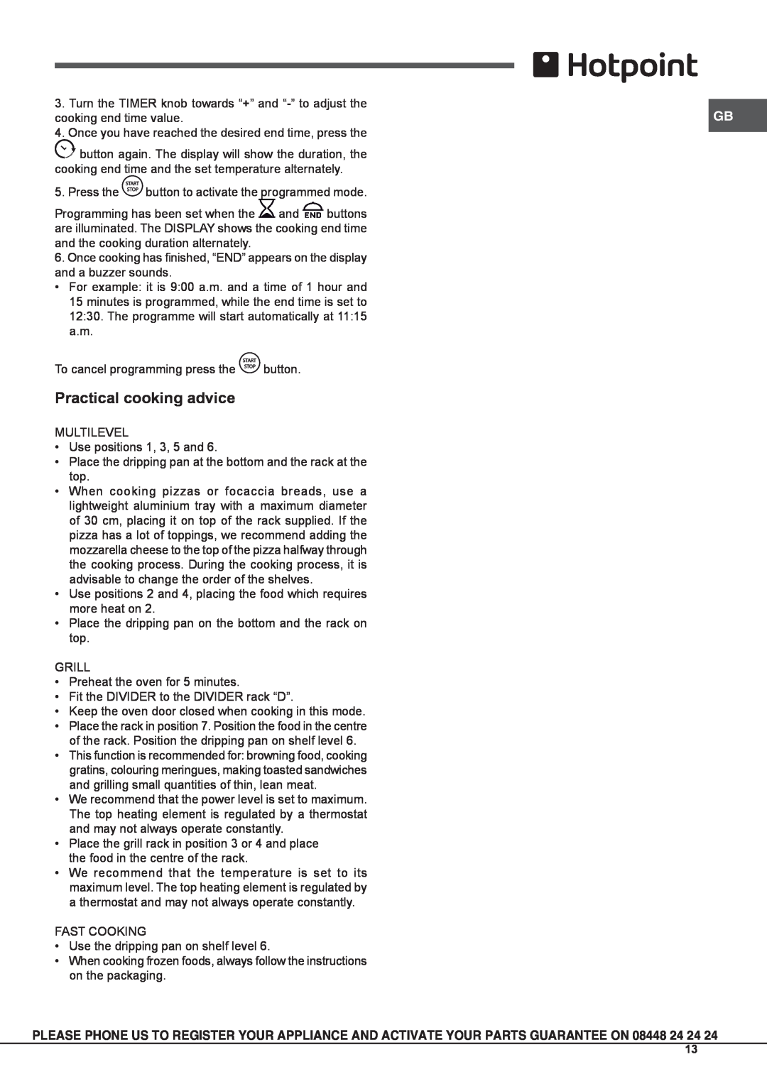 Hotpoint OSHS89EDC manual Practical cooking advice 
