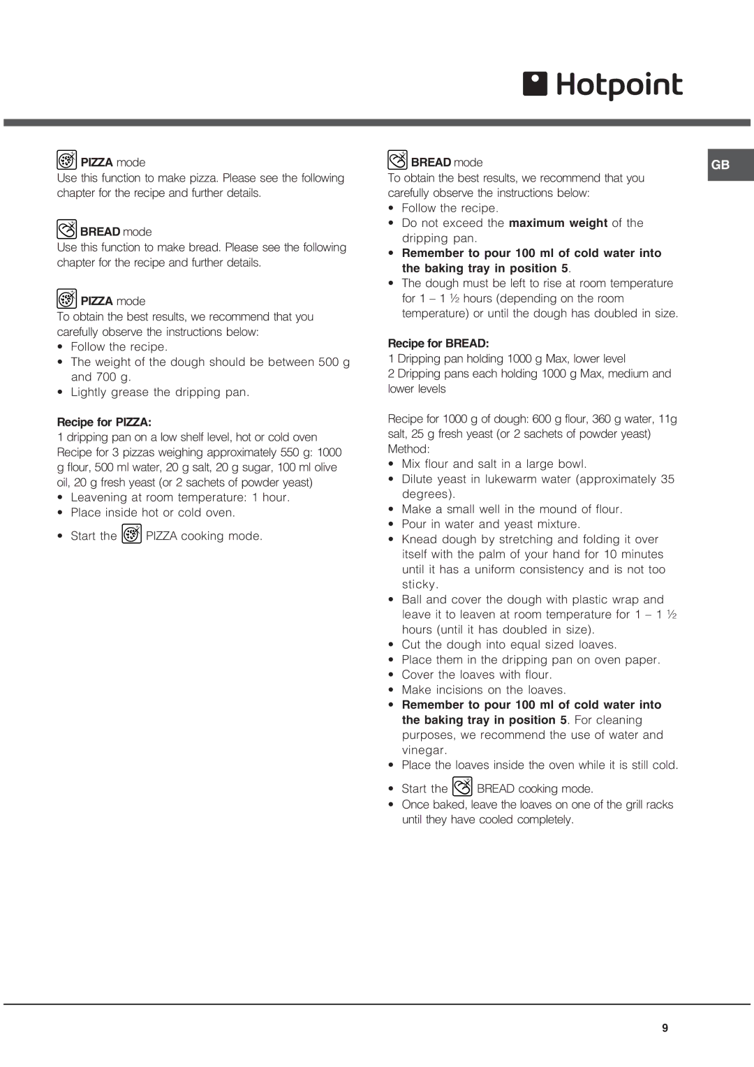 Hotpoint Oven, SE48101PX, SE48101PGX operating instructions 