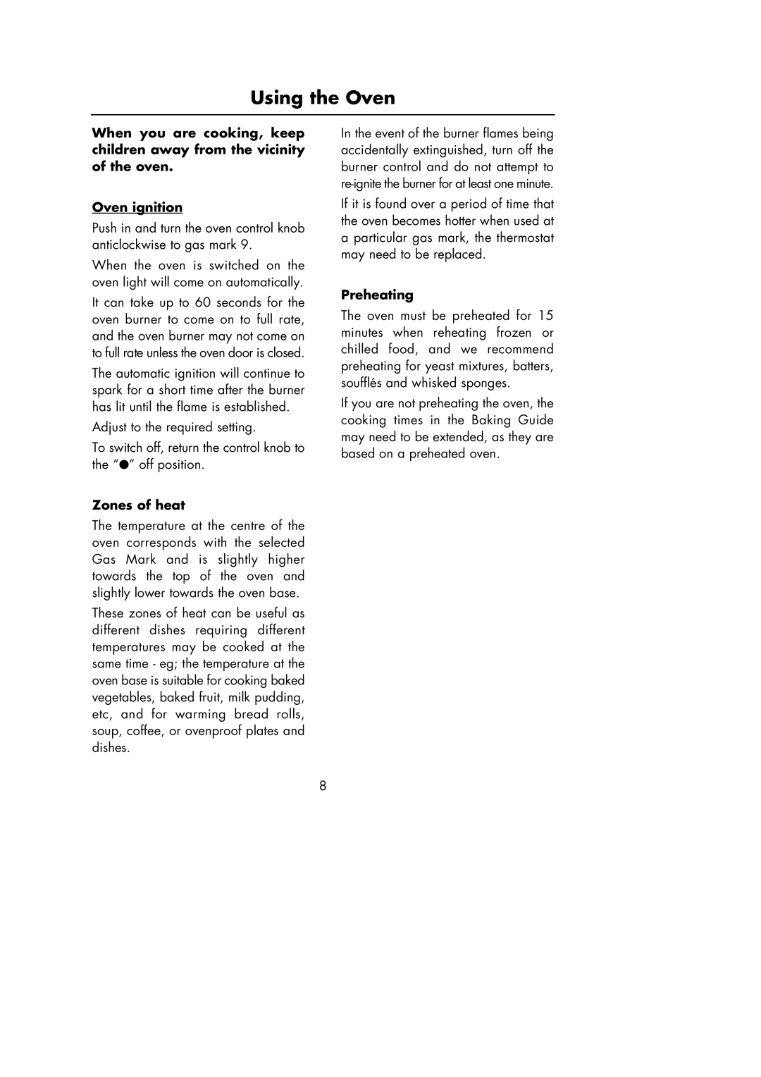 Hotpoint manual Using the Oven, Zones of heat, Preheating 