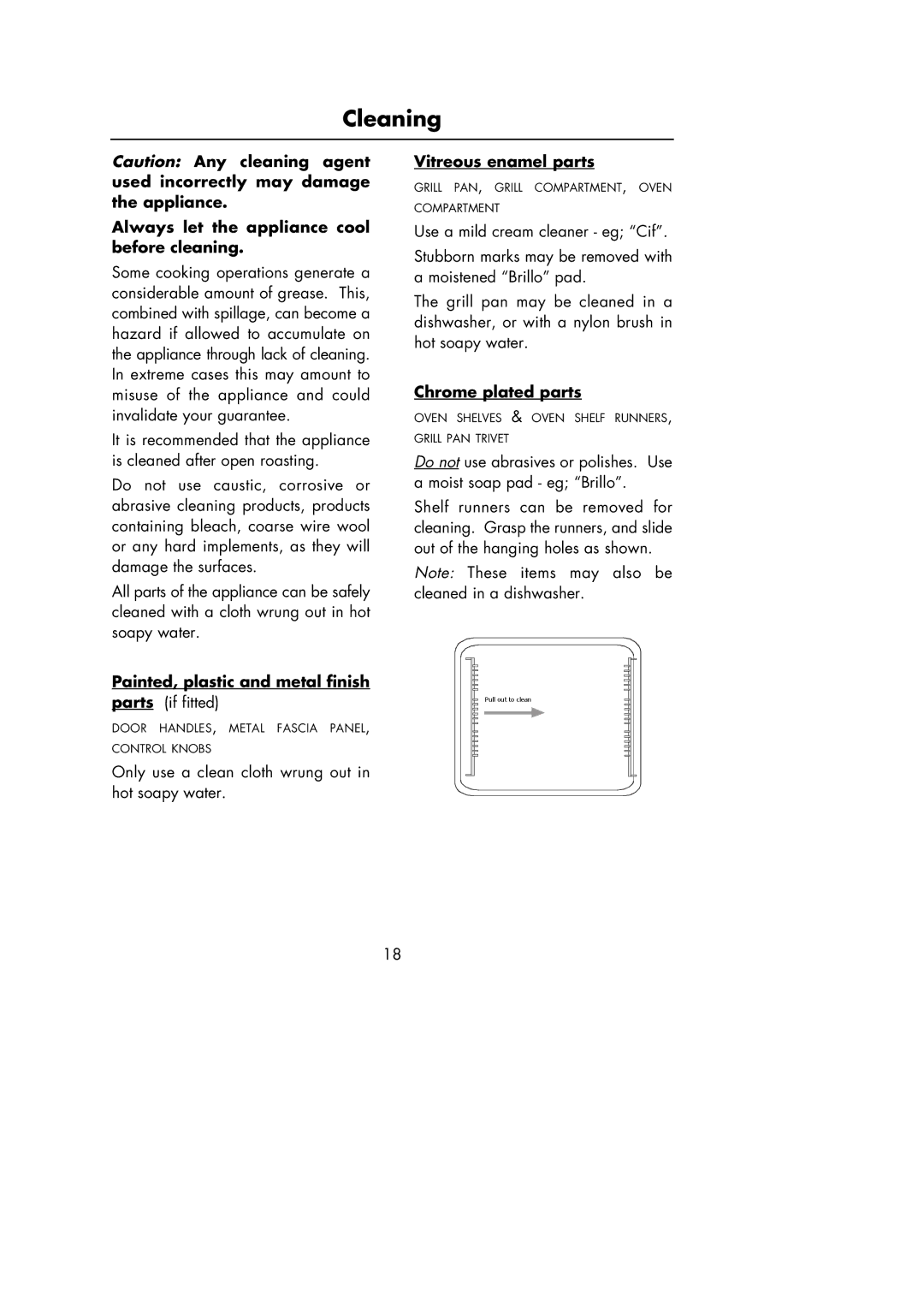 Hotpoint Oven manual Cleaning, Always let the appliance cool before cleaning, Painted, plastic and metal finish 