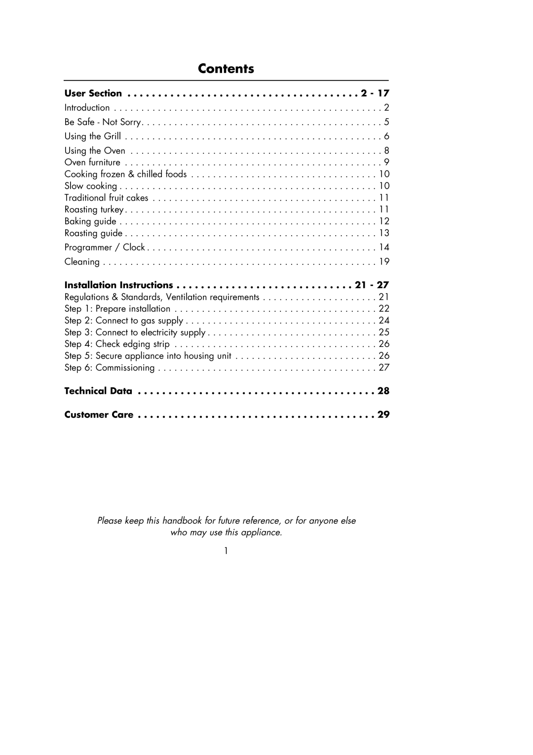 Hotpoint Oven manual Contents 