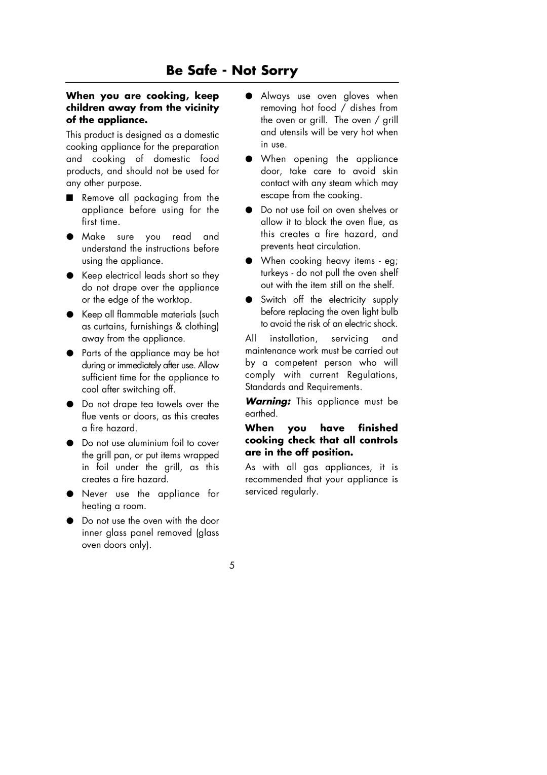 Hotpoint Oven manual Be Safe Not Sorry 