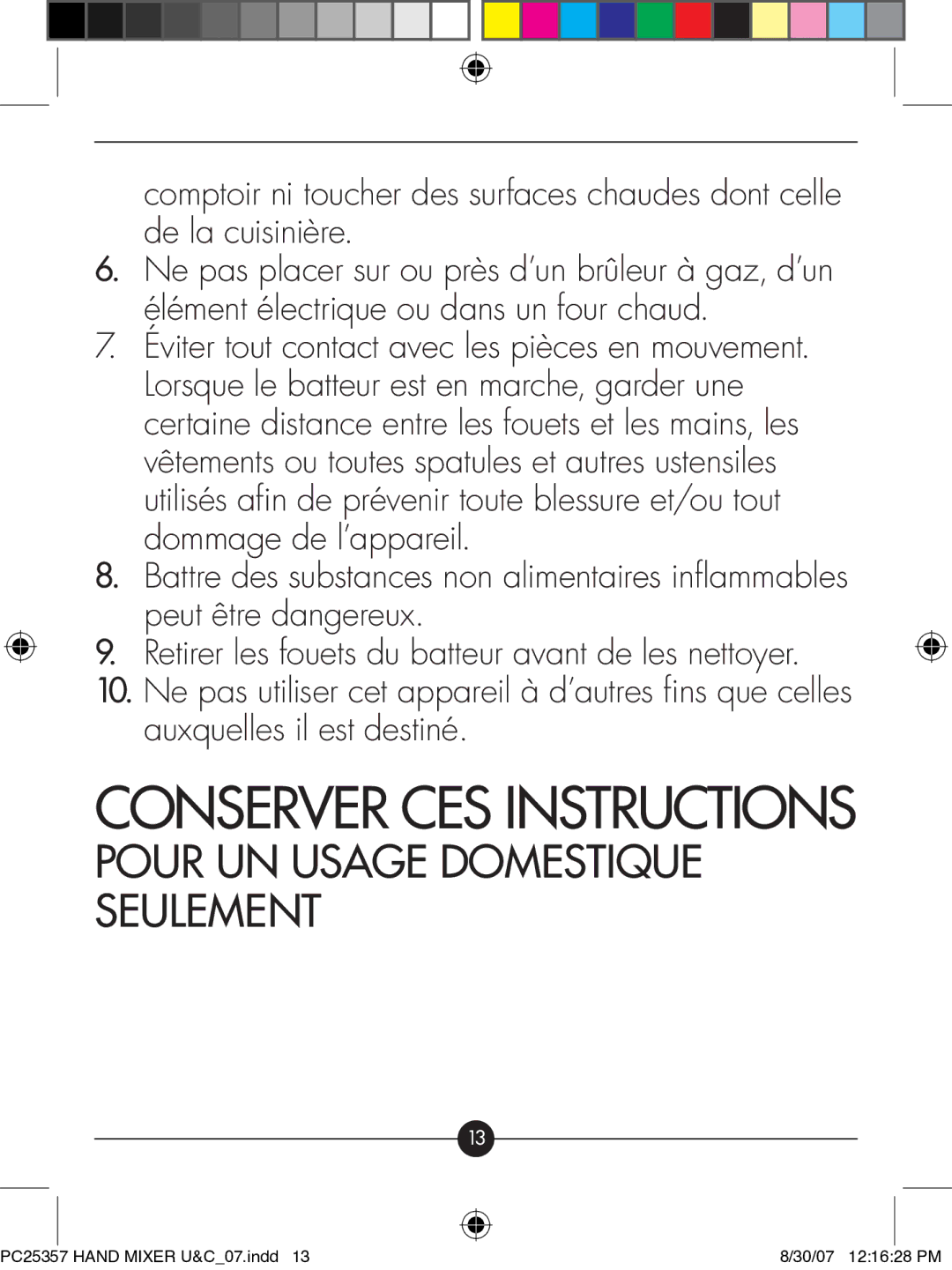 Hotpoint PC25357 manual Conserver CES Instructions 