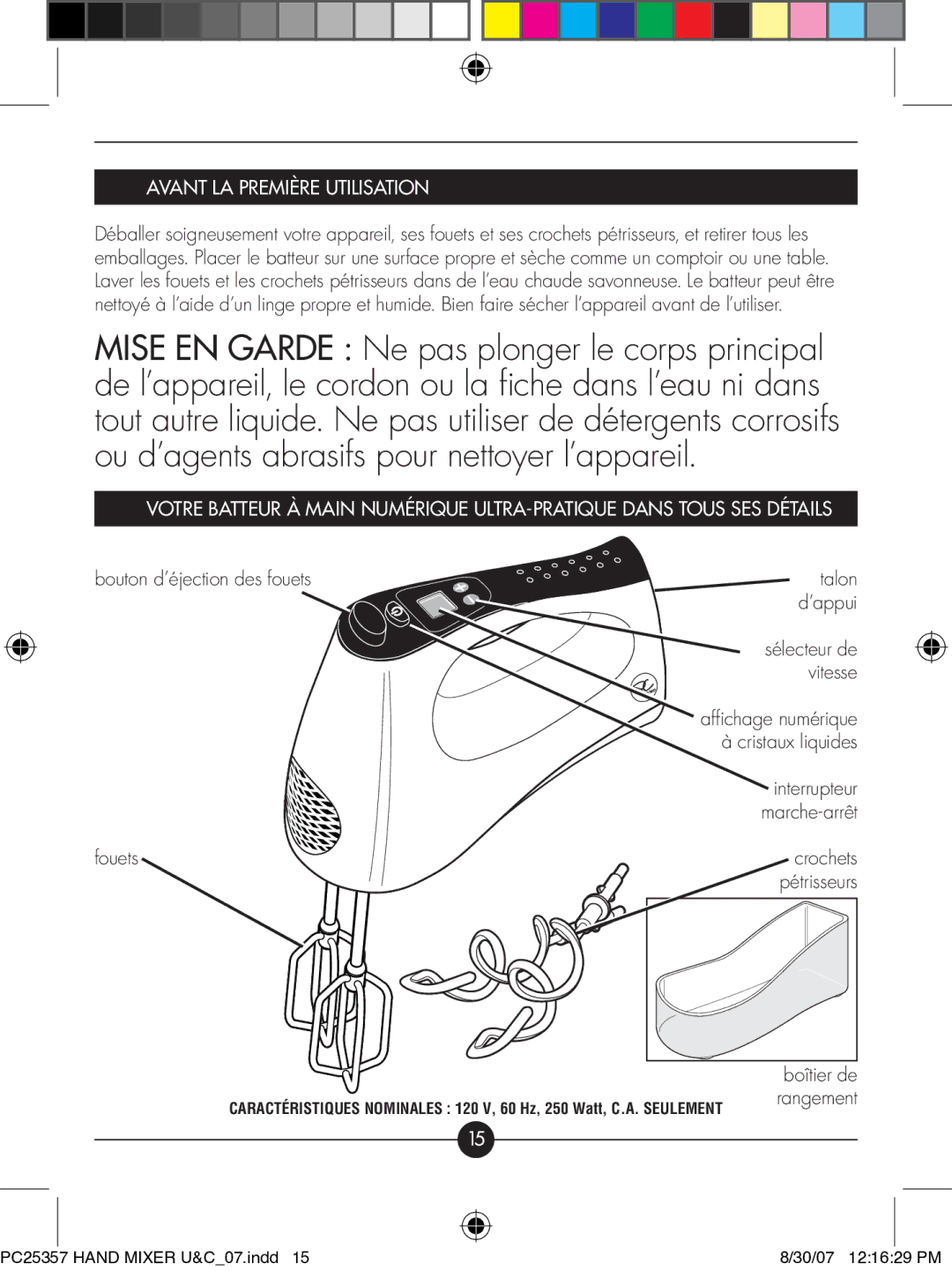 Hotpoint PC25357 manual Avant LA Première Utilisation, Boîtier de 