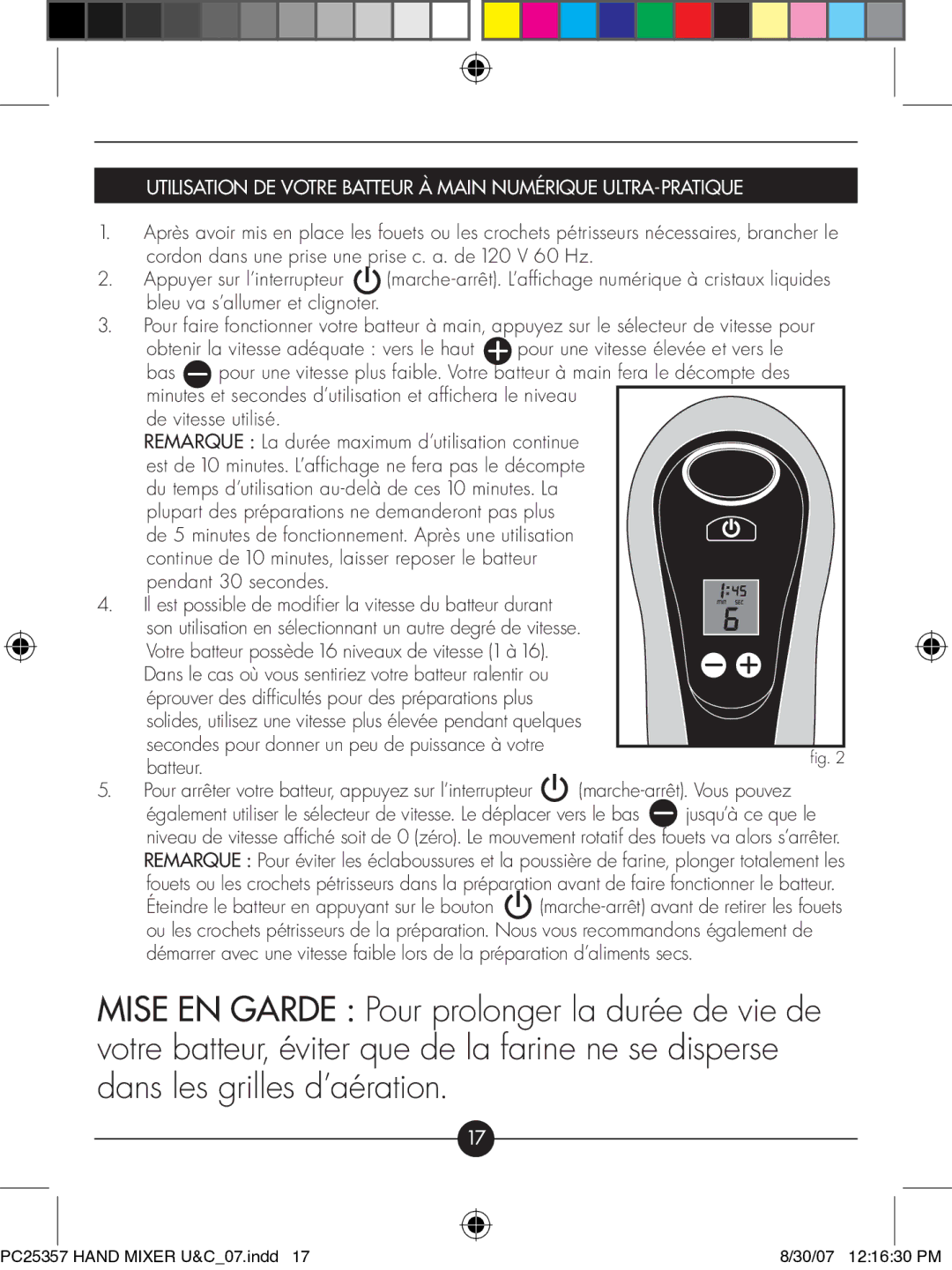 Hotpoint PC25357 manual Utilisation DE Votre Batteur À Main Numérique ULTRA-PRATIQUE 