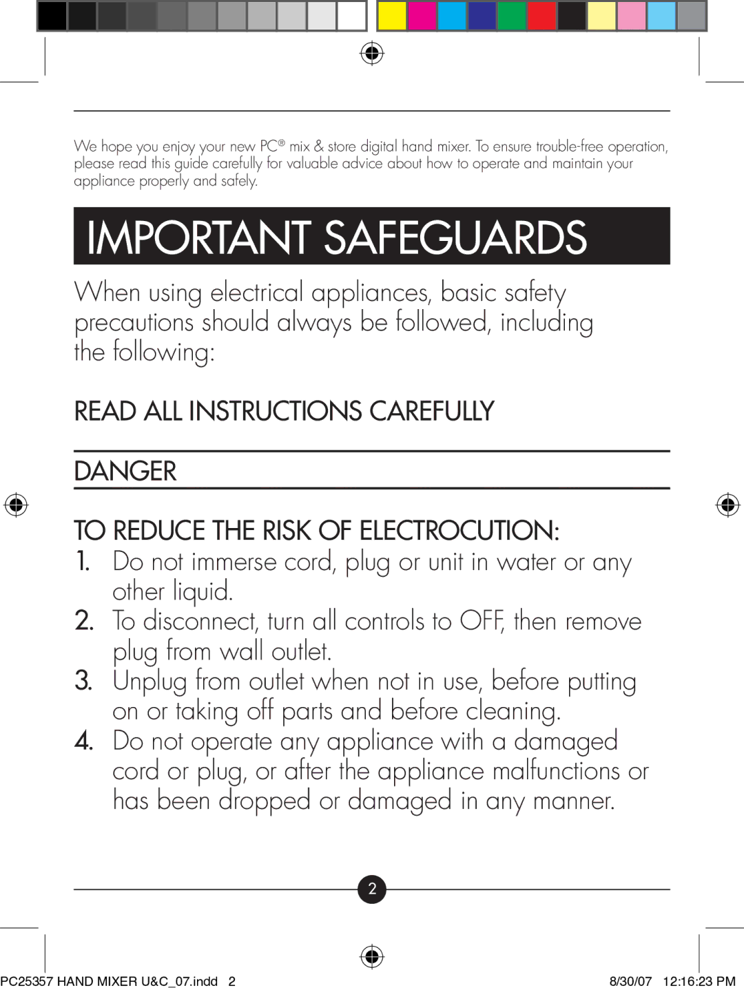 Hotpoint PC25357 manual Important Safeguards 