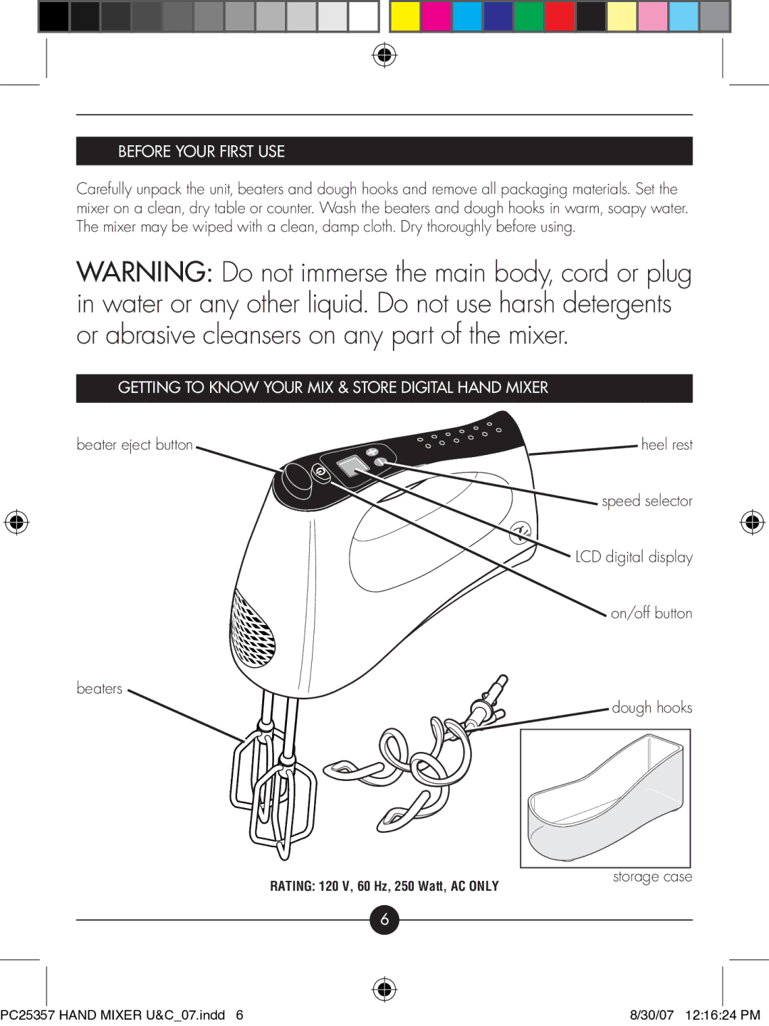 Hotpoint PC25357 manual Before Your First USE, Getting to Know Your MIX & Store Digital Hand Mixer 