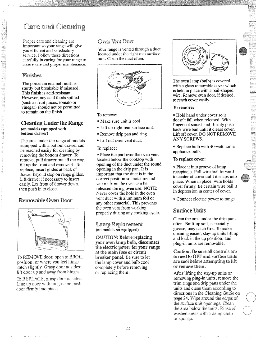 Hotpoint RA511J, RA513J, RS42J, RS47GJ, RS46J, RB536J, RB532GJ, RB525J, RB524J, RB525GJ Cleaningunder the Range, Lamp Replacement 