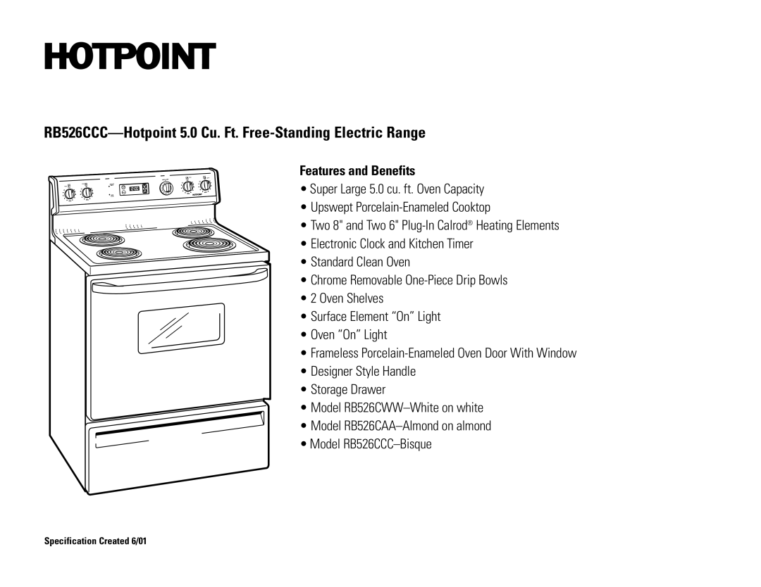 Hotpoint RB526CCC dimensions Features and Benefits 