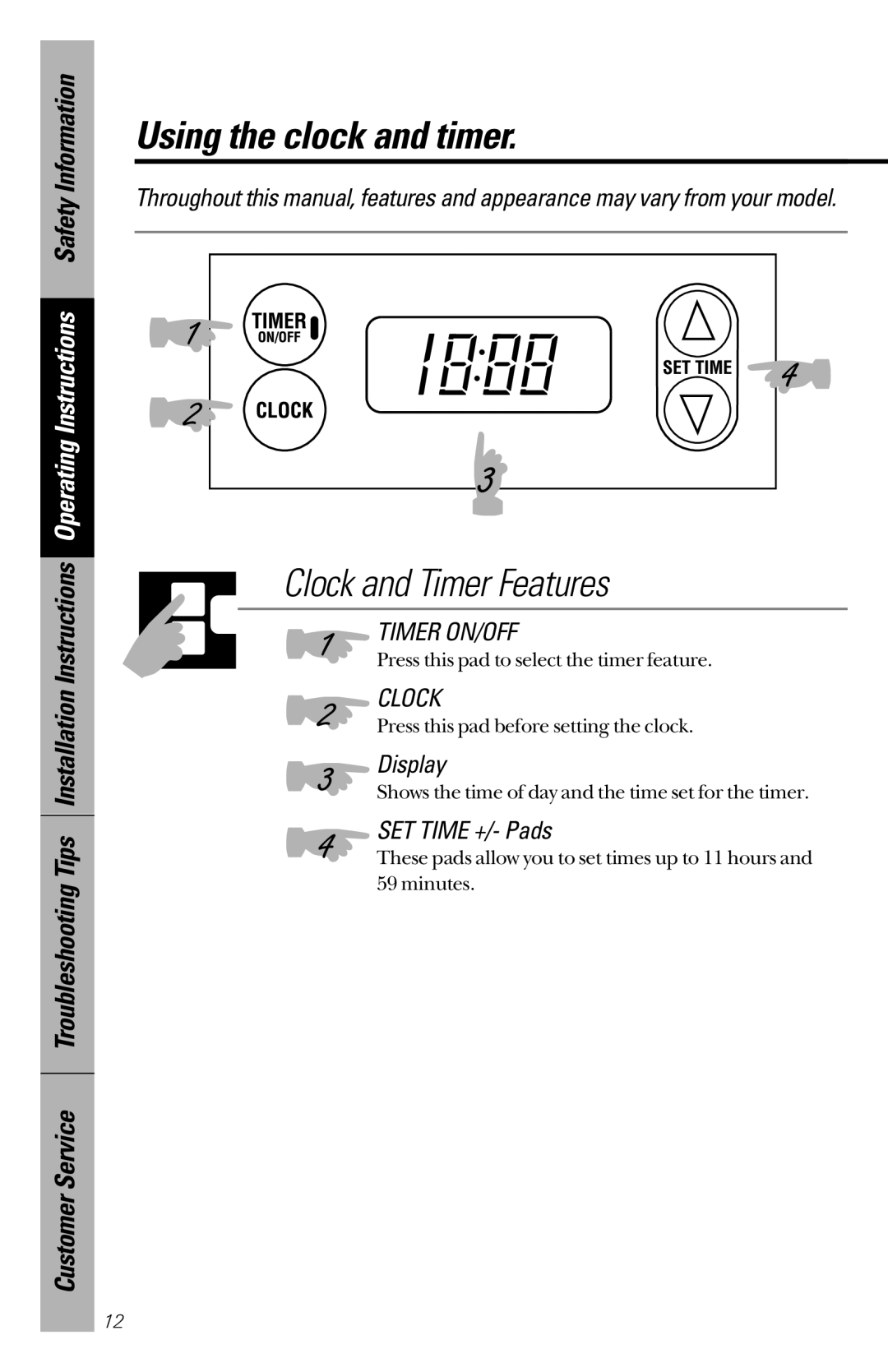 Hotpoint RB536, RB533, RB526, RB632, RB525 owner manual Using the clock and timer, Clock and Timer Features 