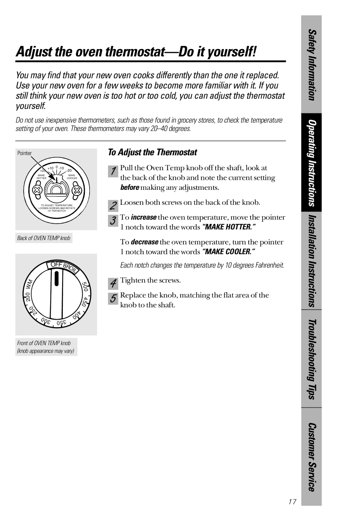 Hotpoint RB536, RB533, RB526, RB632, RB525 owner manual Adjust the oven thermostat-Do it yourself, To Adjust the Thermostat 