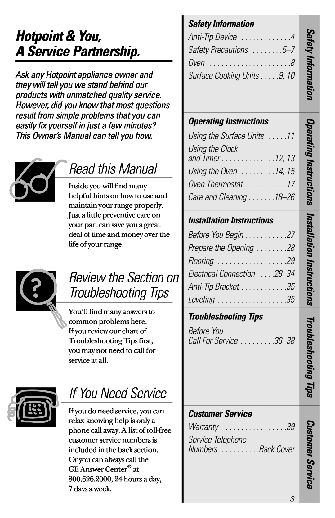 Hotpoint RB632, RB533 Hotpoint & You A Service Partnership, Read this Manual, Review the Section on, Troubleshooting Tips 