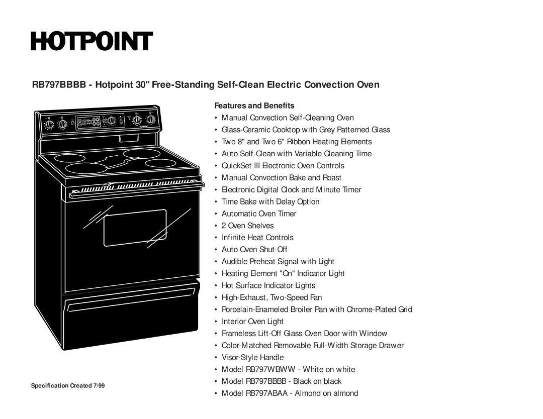 Hotpoint RB797BBBB dimensions Features and Benefits 