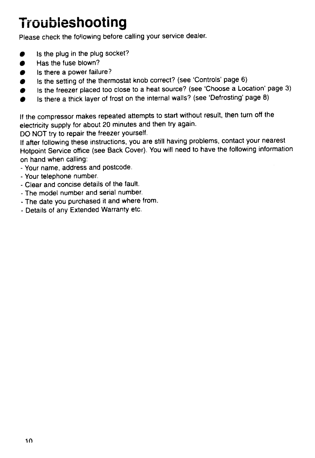 Hotpoint RC16P manual Troubleshooting 