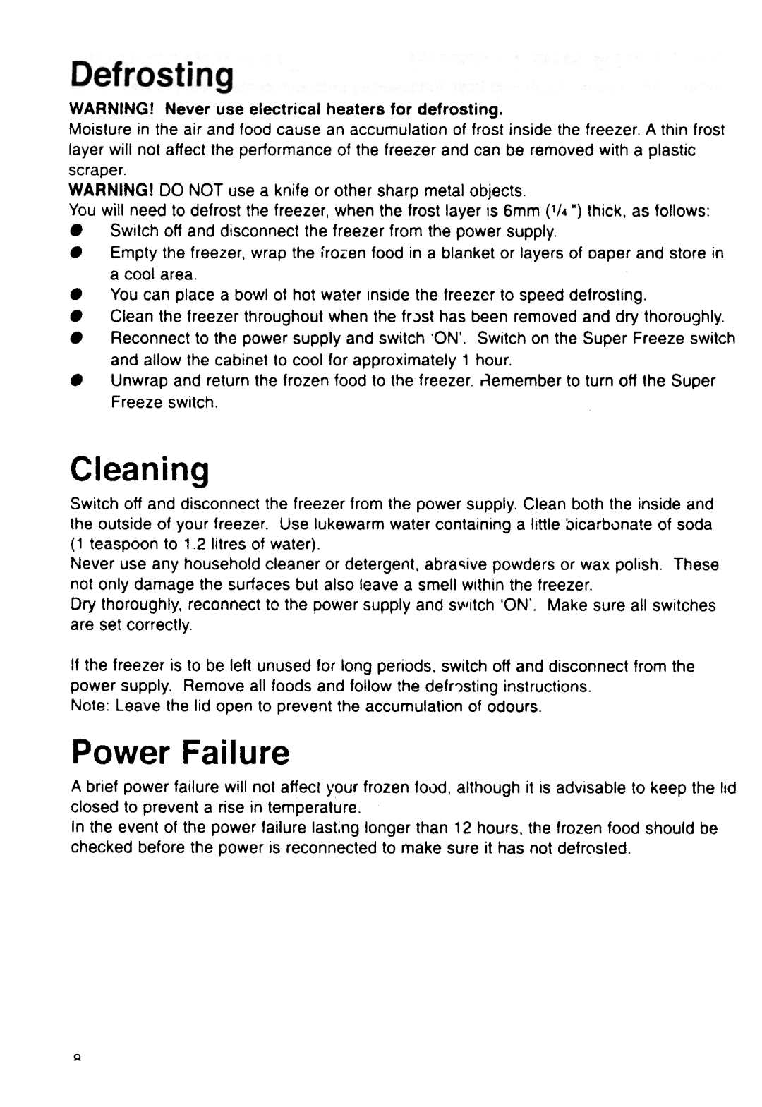 Hotpoint RC16P manual Cleaning, Power Failure 