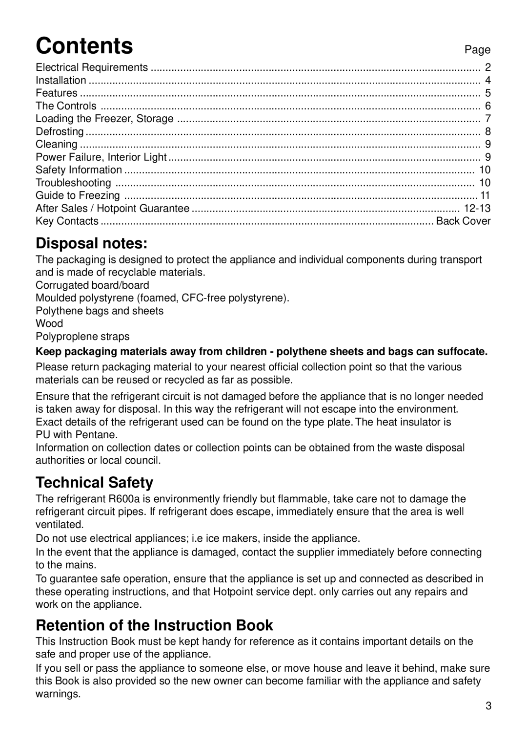 Hotpoint RC52P, RC15P, RC32P manual Contents 