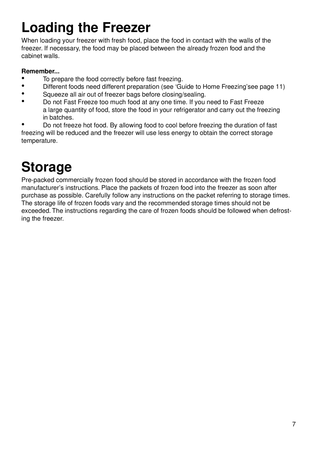 Hotpoint RC15P, RC52P, RC32P manual Loading the Freezer, Storage, Remember 