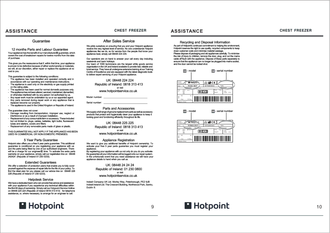 Hotpoint RCAA installation instructions Assistance, Rcaa 100 P 