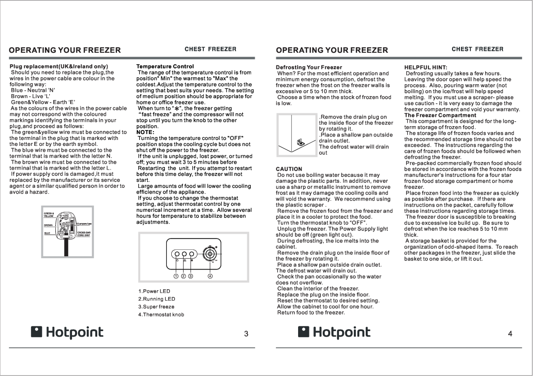 Hotpoint RCAA Operating Your Freezer, Temperature Control, Defrosting Your Freezer, Helpful Hint, The Freezer Compartment 