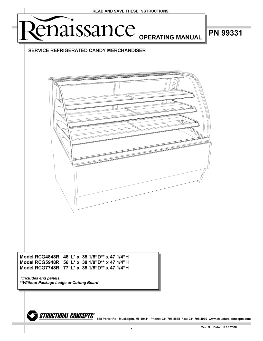 Hotpoint RCG7748R, RCG4848R, RCG5948R manual Operating Manual, Service Refrigerated Candy Merchandiser 