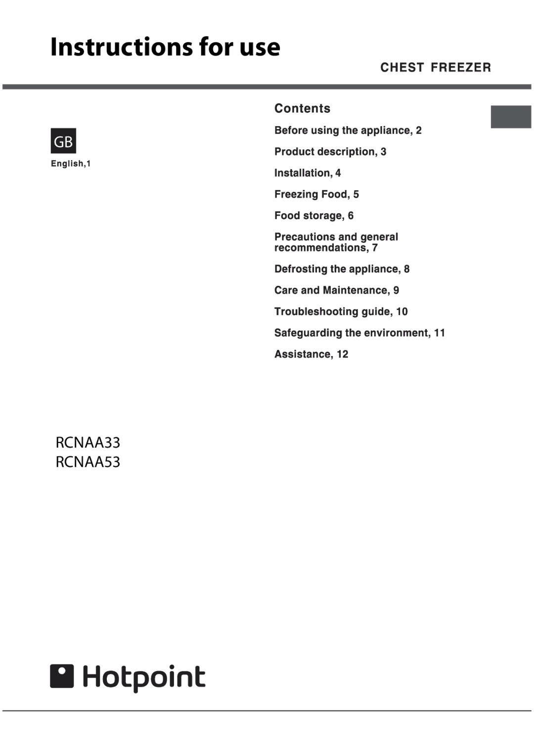 Hotpoint RCNAA53, RCNAA33 manual Instructions for use 