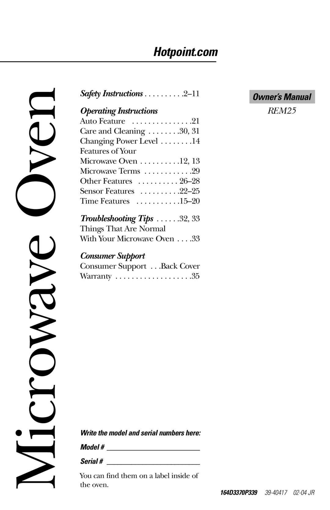 Hotpoint rem25 owner manual Microwave Oven 