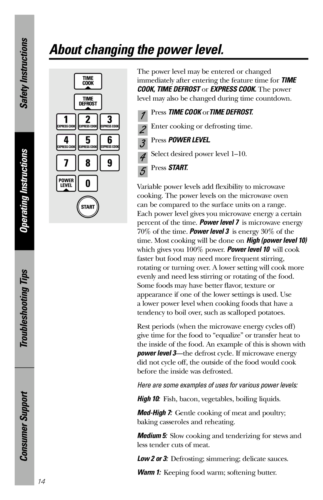 Hotpoint rem25 owner manual About changing the power level, Press Power Level 