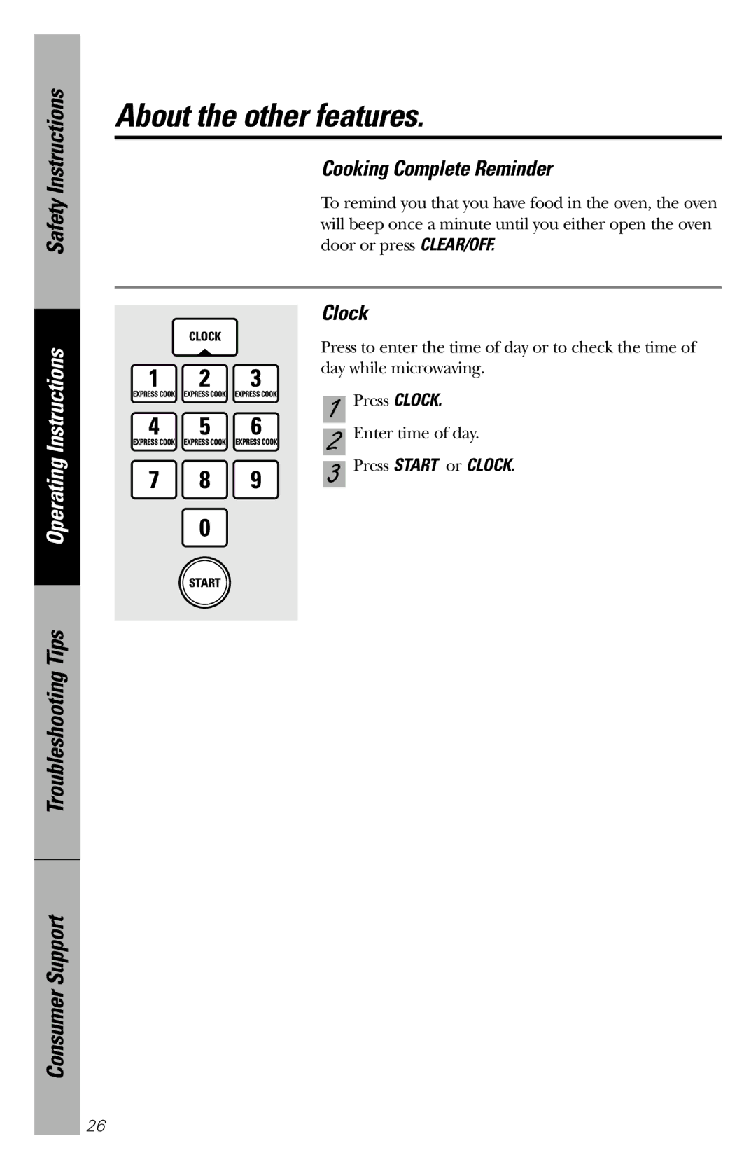 Hotpoint rem25 owner manual About the other features, Cooking Complete Reminder, Clock 