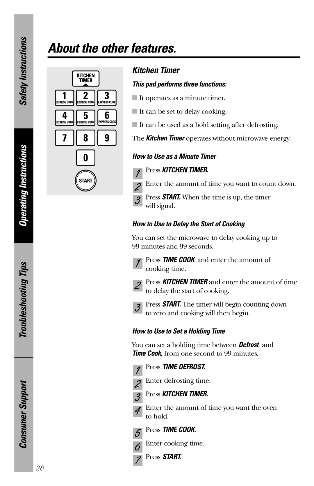 Hotpoint rem25 owner manual This pad performs three functions, How to Use as a Minute Timer Press Kitchen Timer 