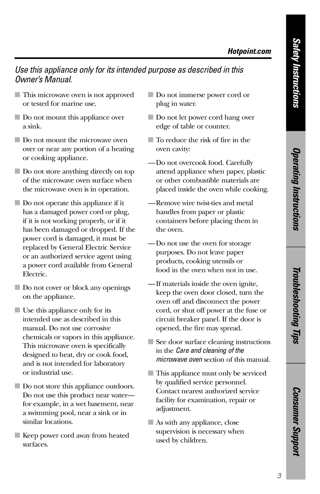 Hotpoint rem25 owner manual Consumer Support, Hotpoint.com 