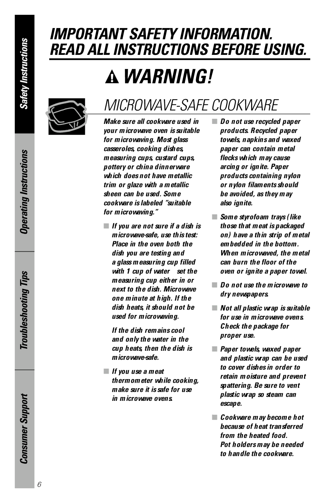 Hotpoint rem25 owner manual MICROWAVE-SAFE Cookware 