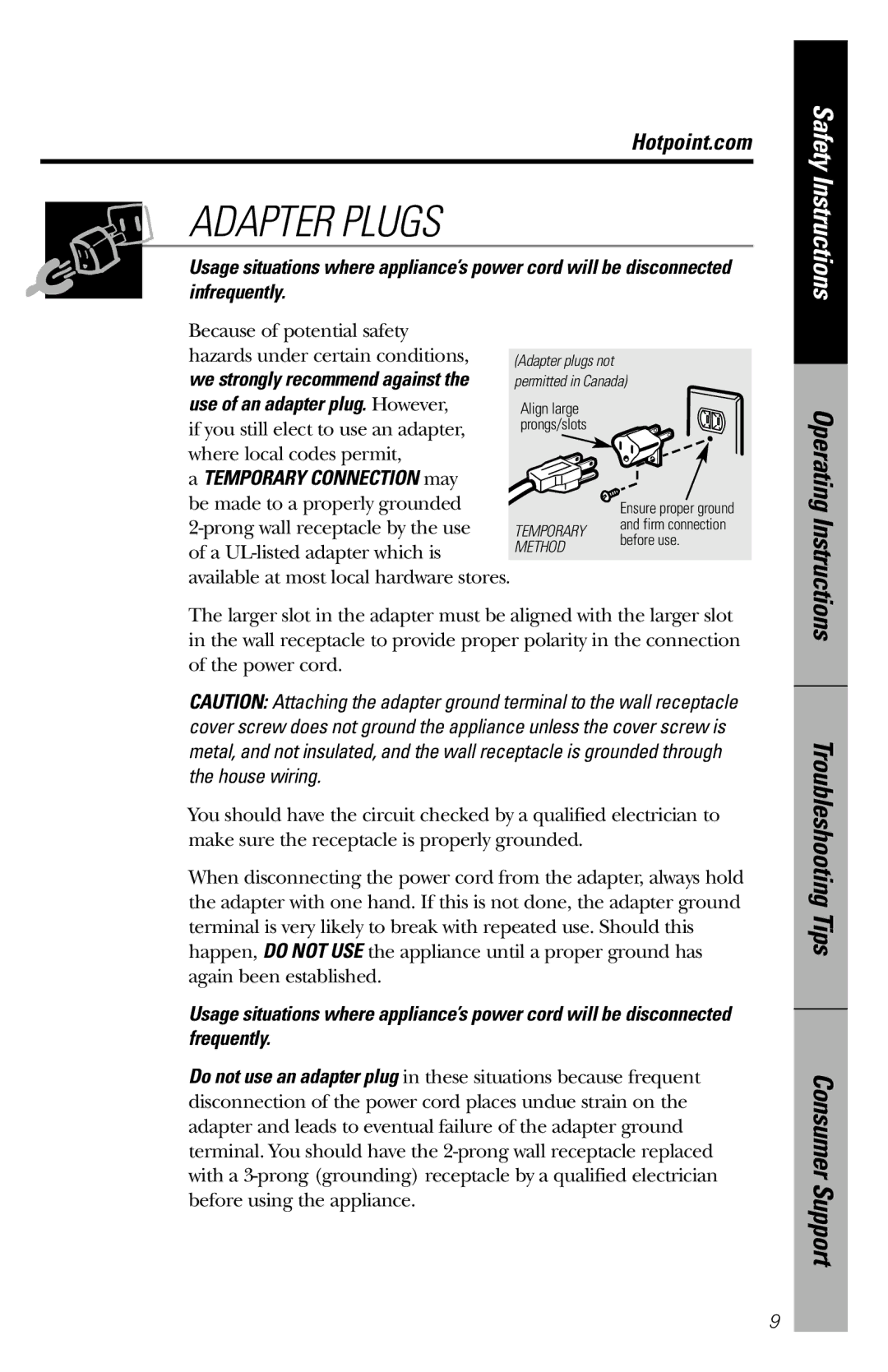 Hotpoint rem25 owner manual Adapter Plugs 