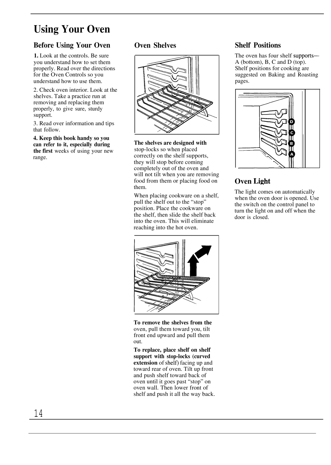 Hotpoint RF725GP warranty Before Using Your Oven, Oven Shelves, Shelf Positions, Oven Light 