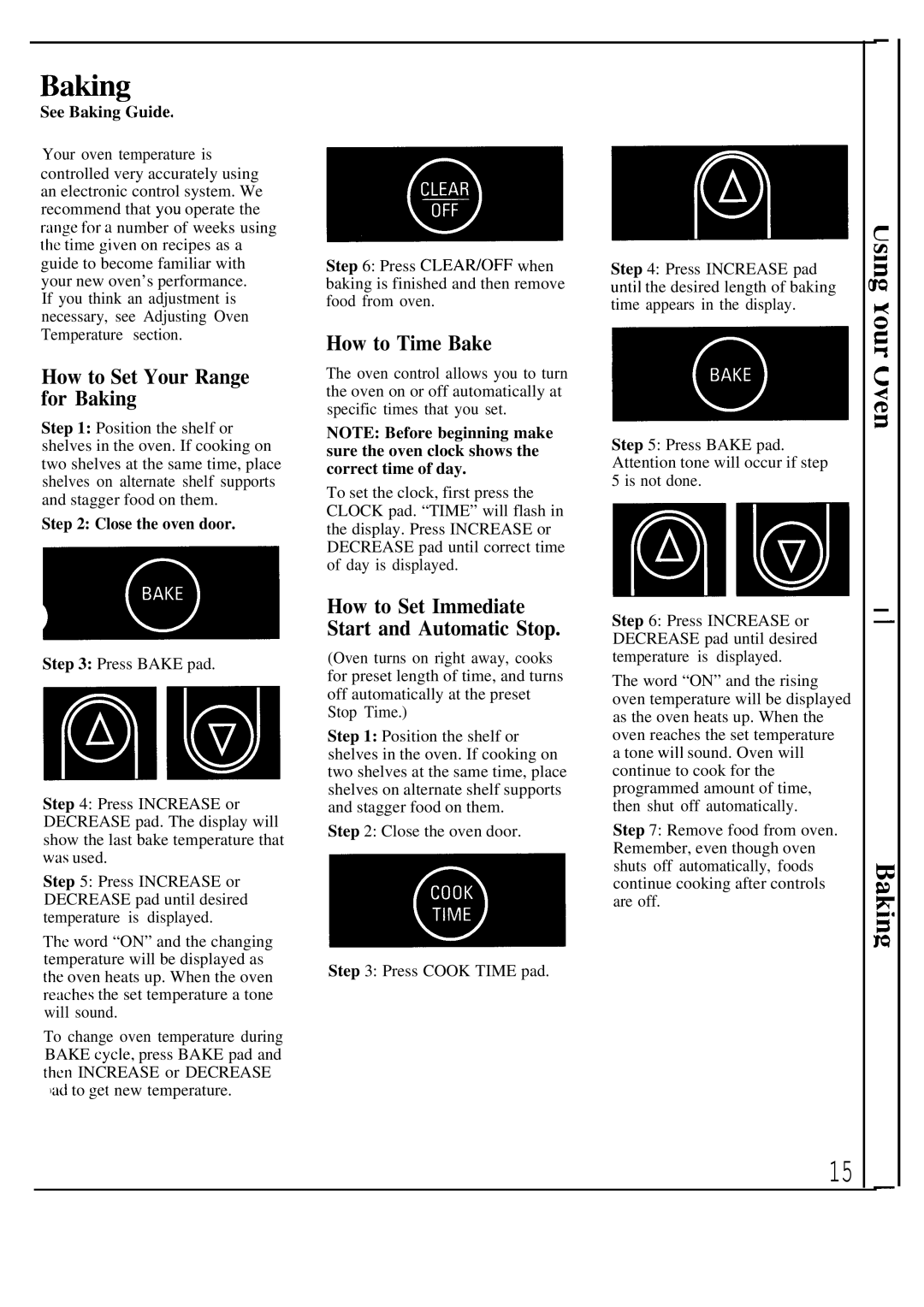 Hotpoint RF725GP Bating, How to Set Your Range for Baking, How to Time Bake, How to Set Immediate Start and Automatic Stop 