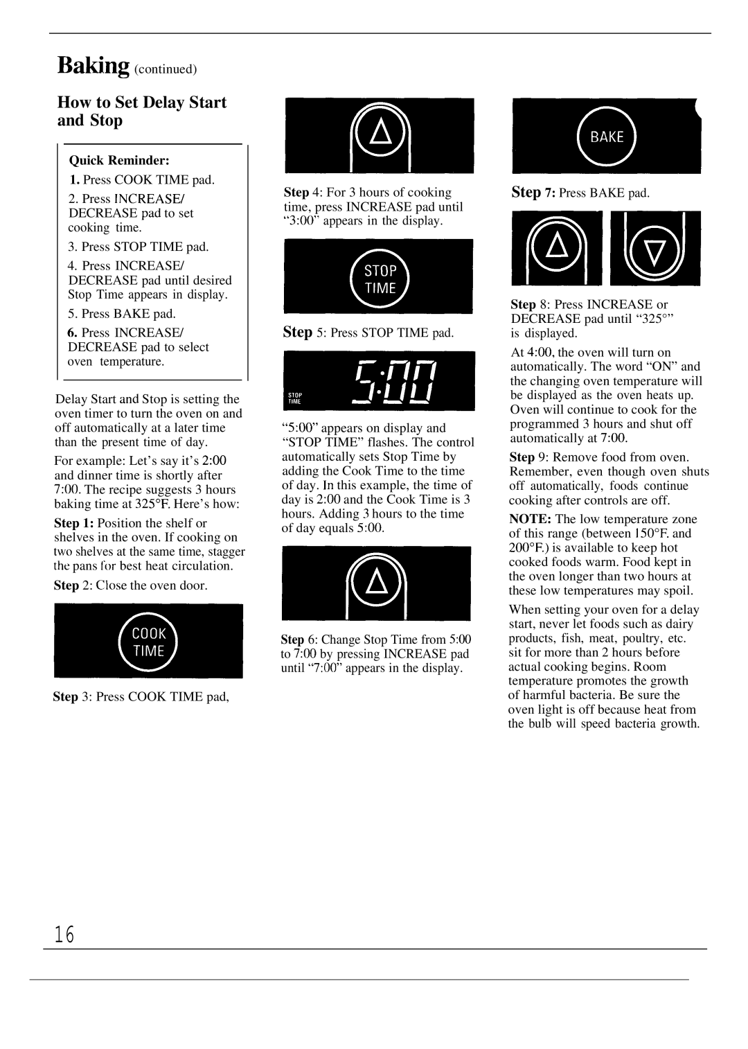 Hotpoint RF725GP warranty How to Set Delay Start and Stop, Quick Reminder 