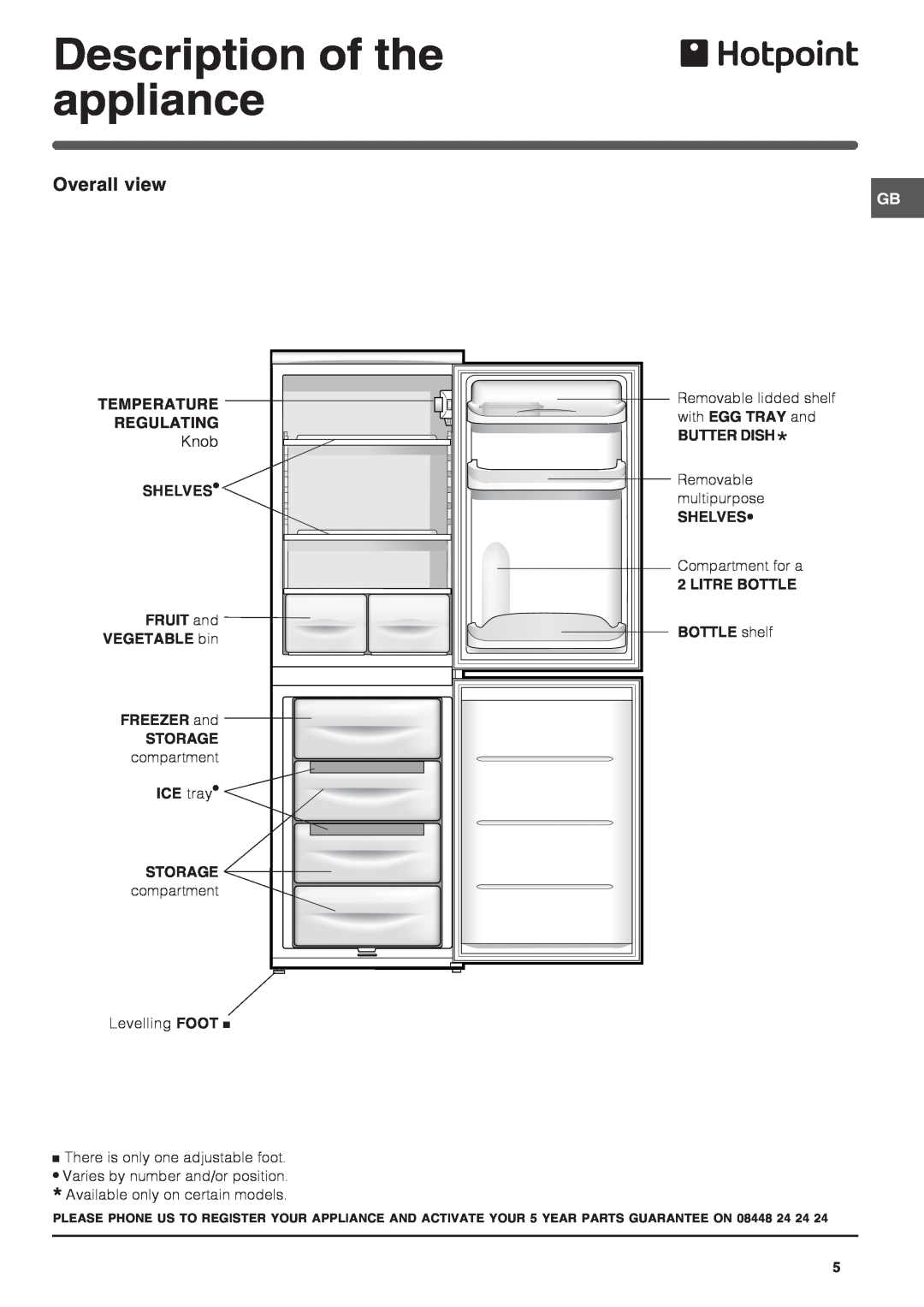 Hotpoint RFA52 manual Description of the appliance, Overall view 
