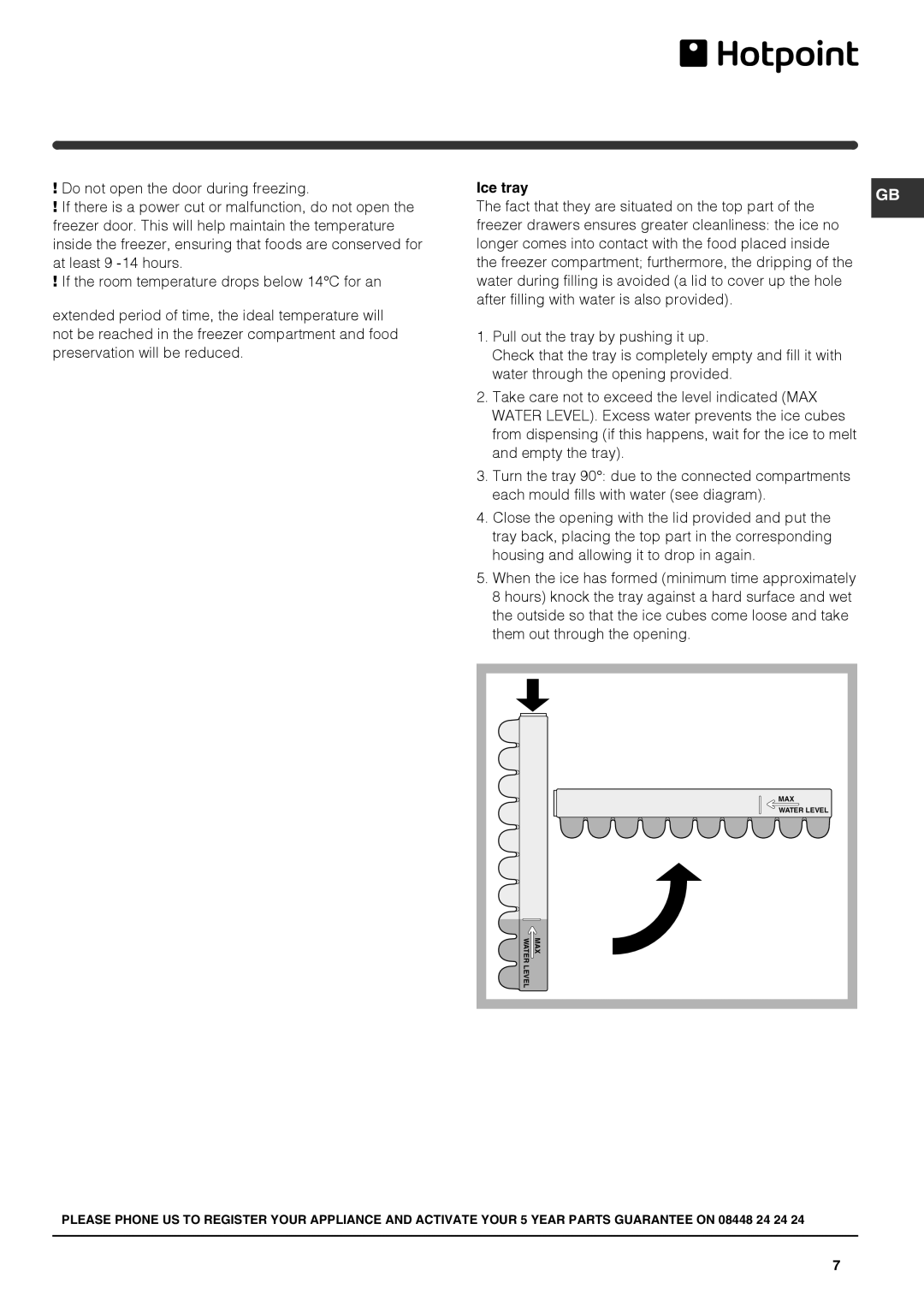 Hotpoint NRFAA50 x, RFA52xx operating instructions Ice tray 