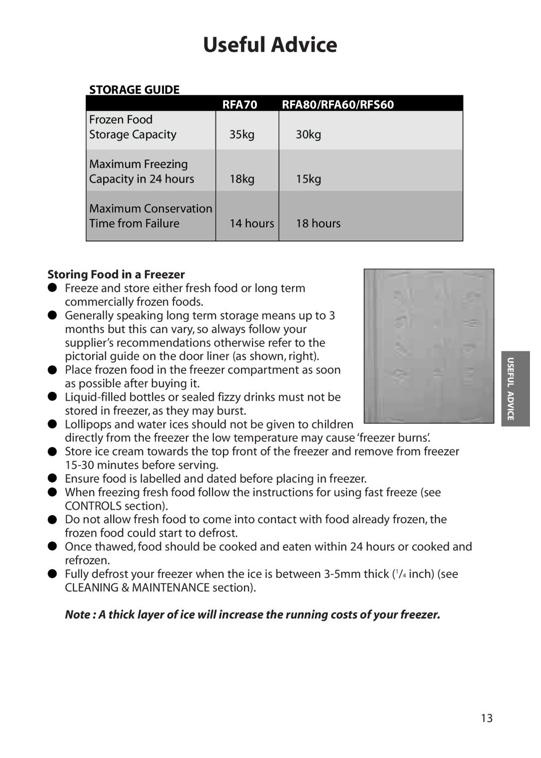 Hotpoint manual RFA70 RFA80/RFA60/RFS60, Storing Food in a Freezer 