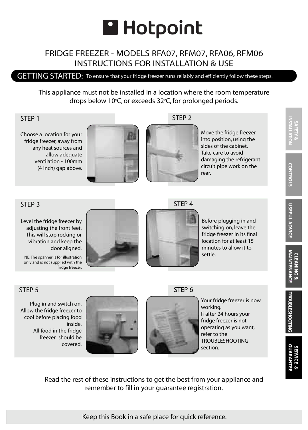 Hotpoint RFM07, RFM06, RFA06, RFA07 manual Step 