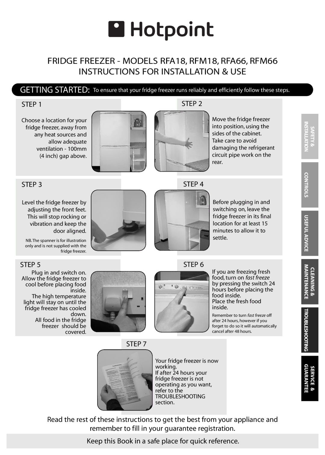 Hotpoint RFM18, RFM66, RFA66, RFA18 manual Step 