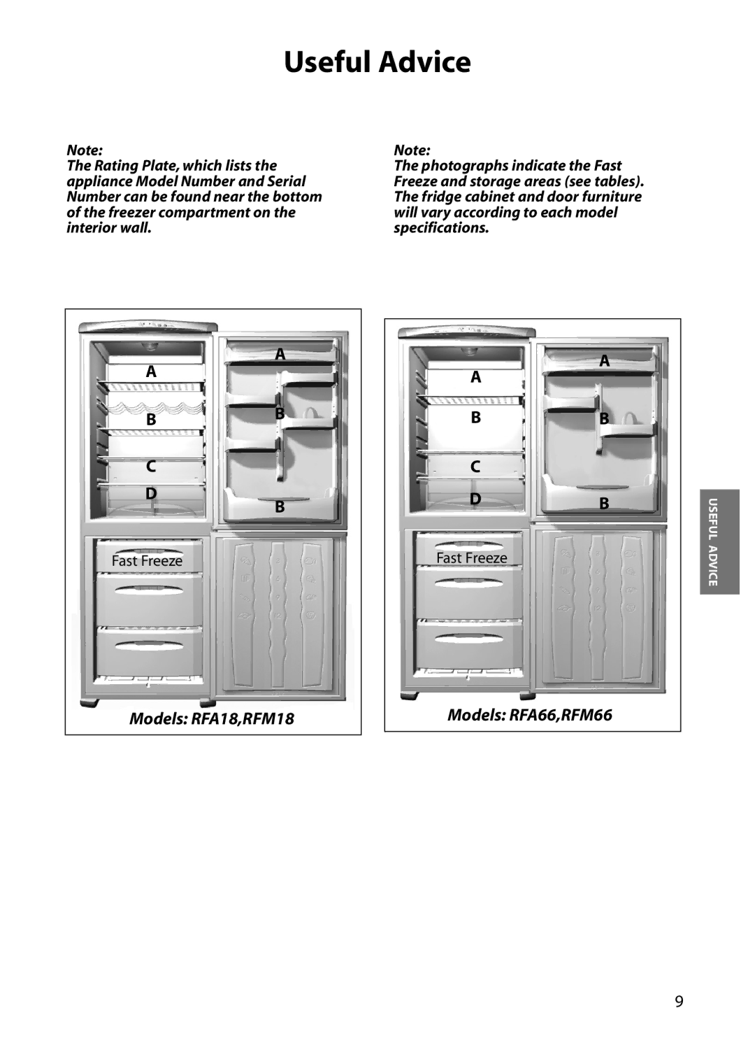 Hotpoint RFM18, RFM66, RFA66, RFA18 manual Useful Advice 