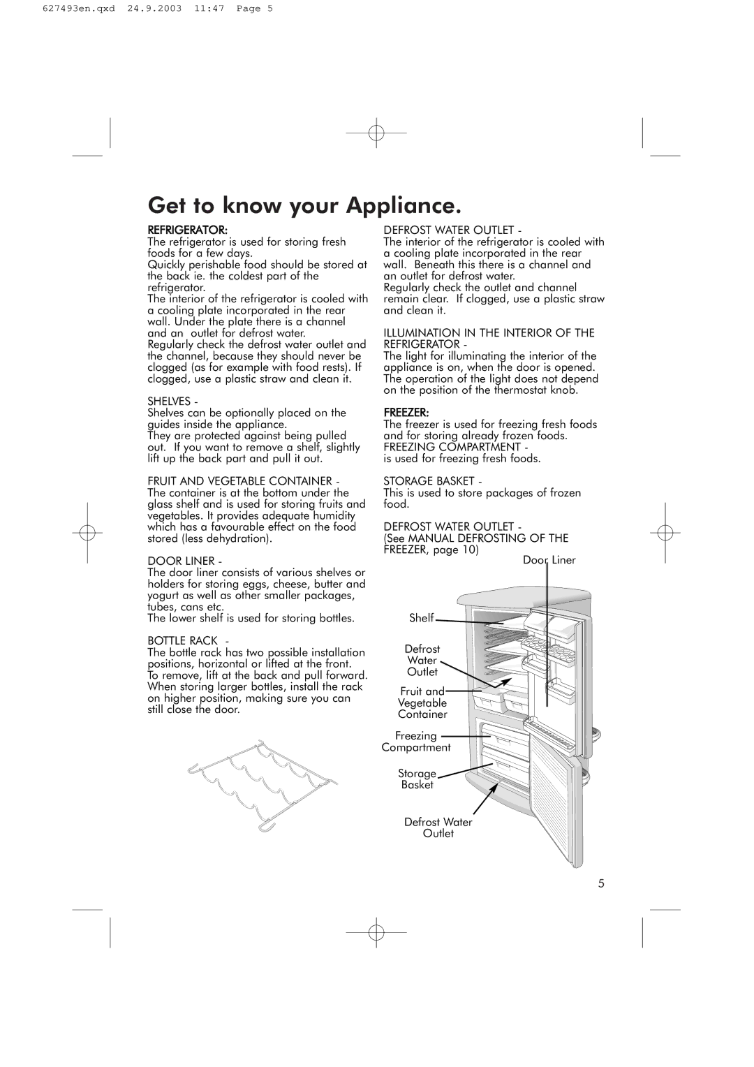 Hotpoint RFR50V manual Get to know your Appliance 