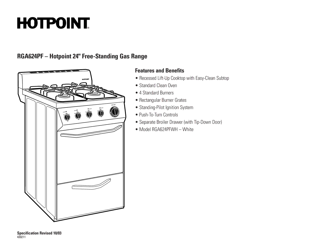 Hotpoint RGA624PF dimensions Features and Benefits 