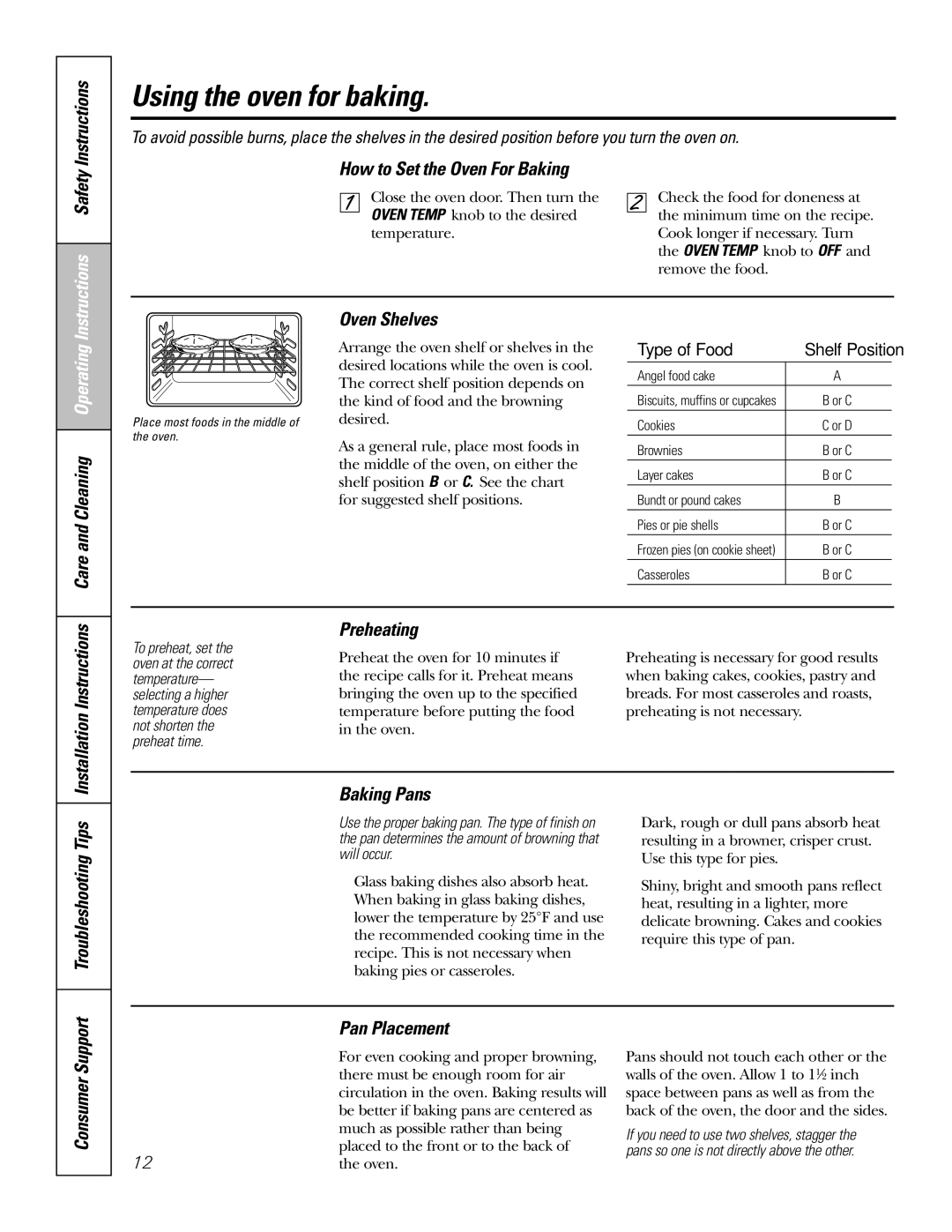 Hotpoint RGA724, RGA720 owner manual Using the oven for baking 