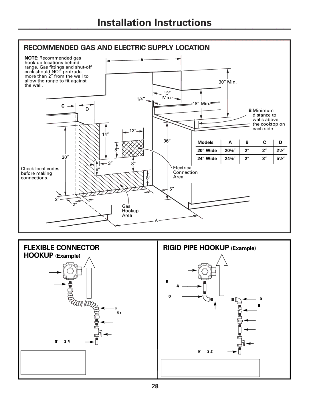 Hotpoint RGA724, RGA720 owner manual Recommended GAS and Electric Supply Location, Flexible Connector, Hookup Example 