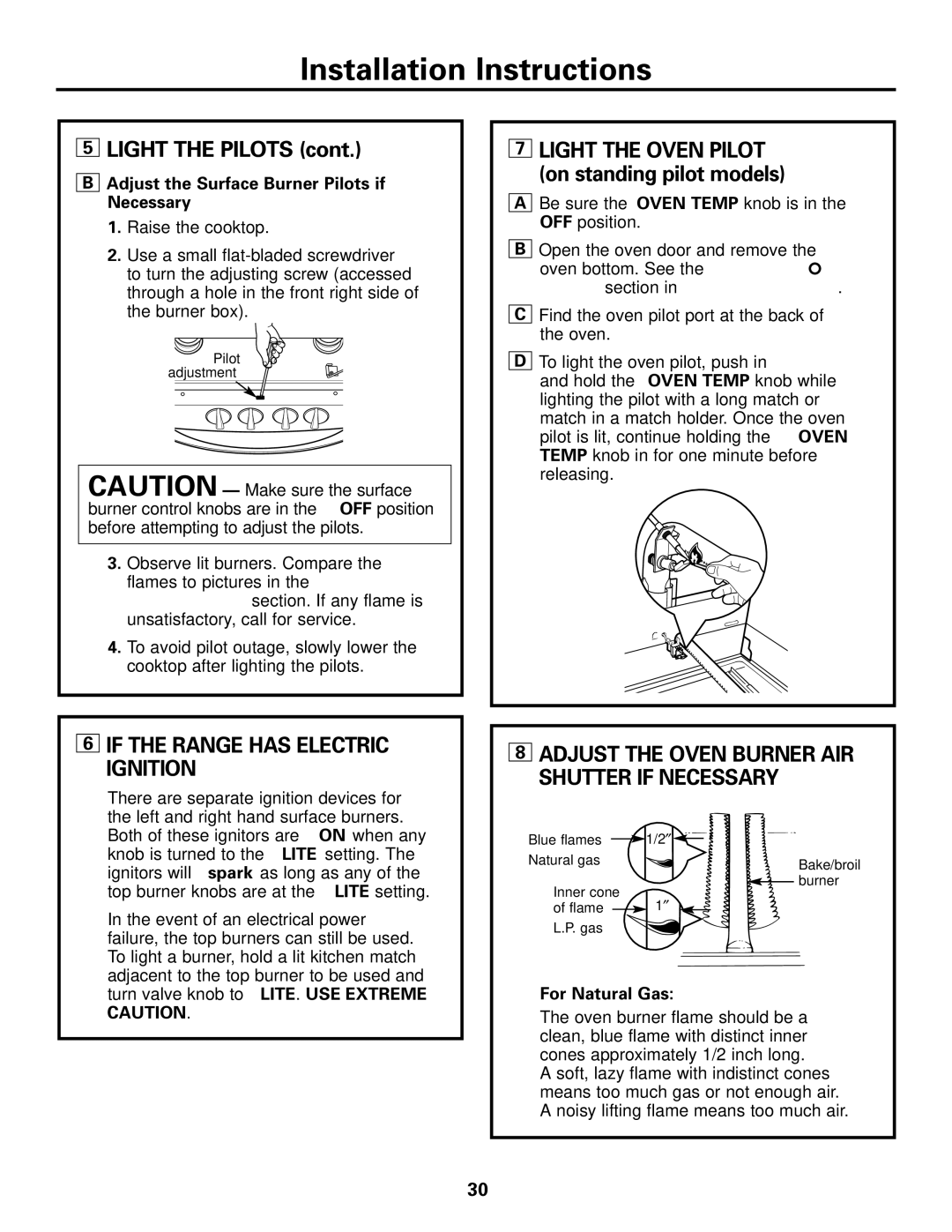 Hotpoint RGA724 If the Range has Electric Ignition, Adjust the Oven Burner AIR Shutter if Necessary, For Natural Gas 