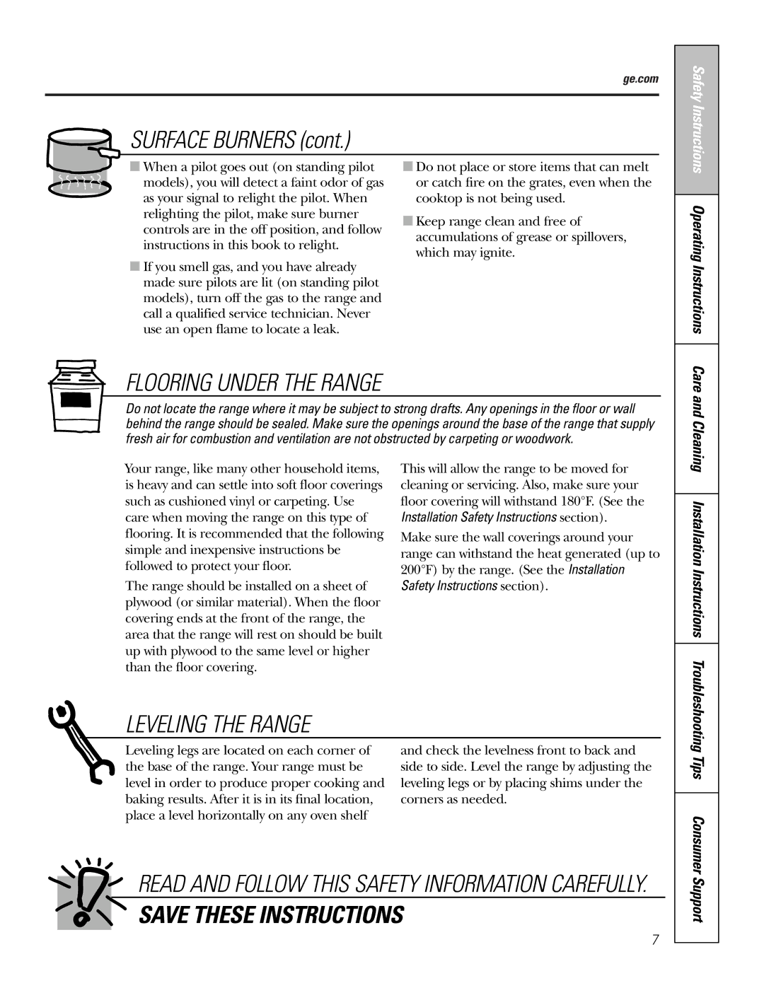 Hotpoint RGA720, RGA724 owner manual Operating Instructions, Installation Instructions 