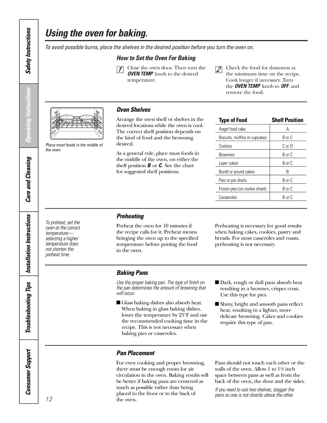 Hotpoint RGA724, RGA720 owner manual Using the oven for baking 