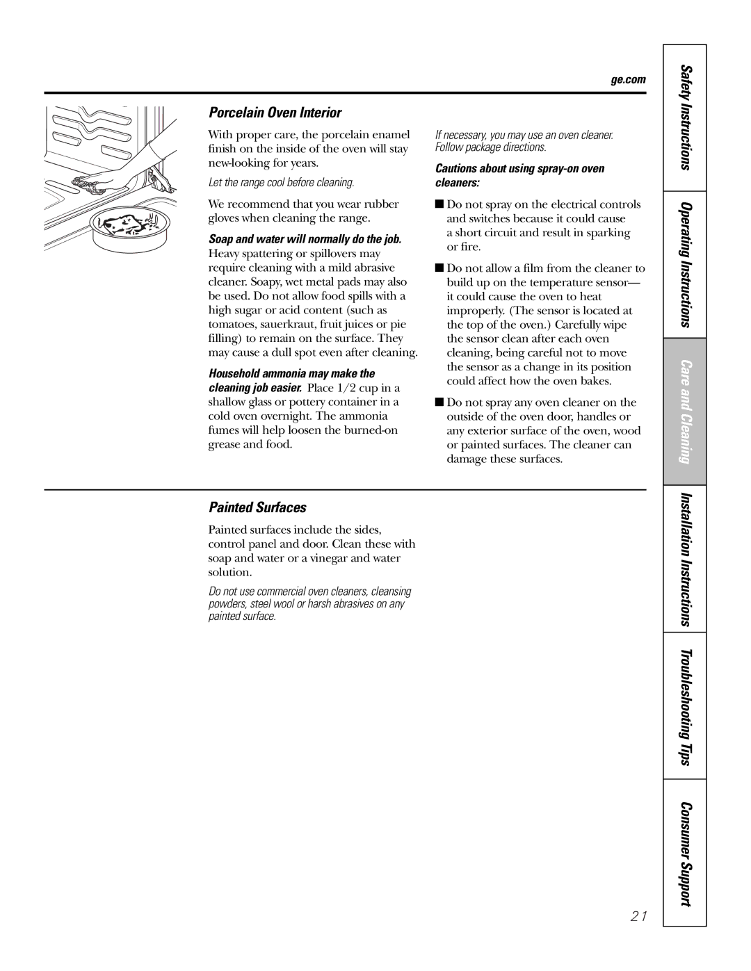 Hotpoint RGA720, RGA724 owner manual Porcelain Oven Interior Safety, Painted Surfaces 